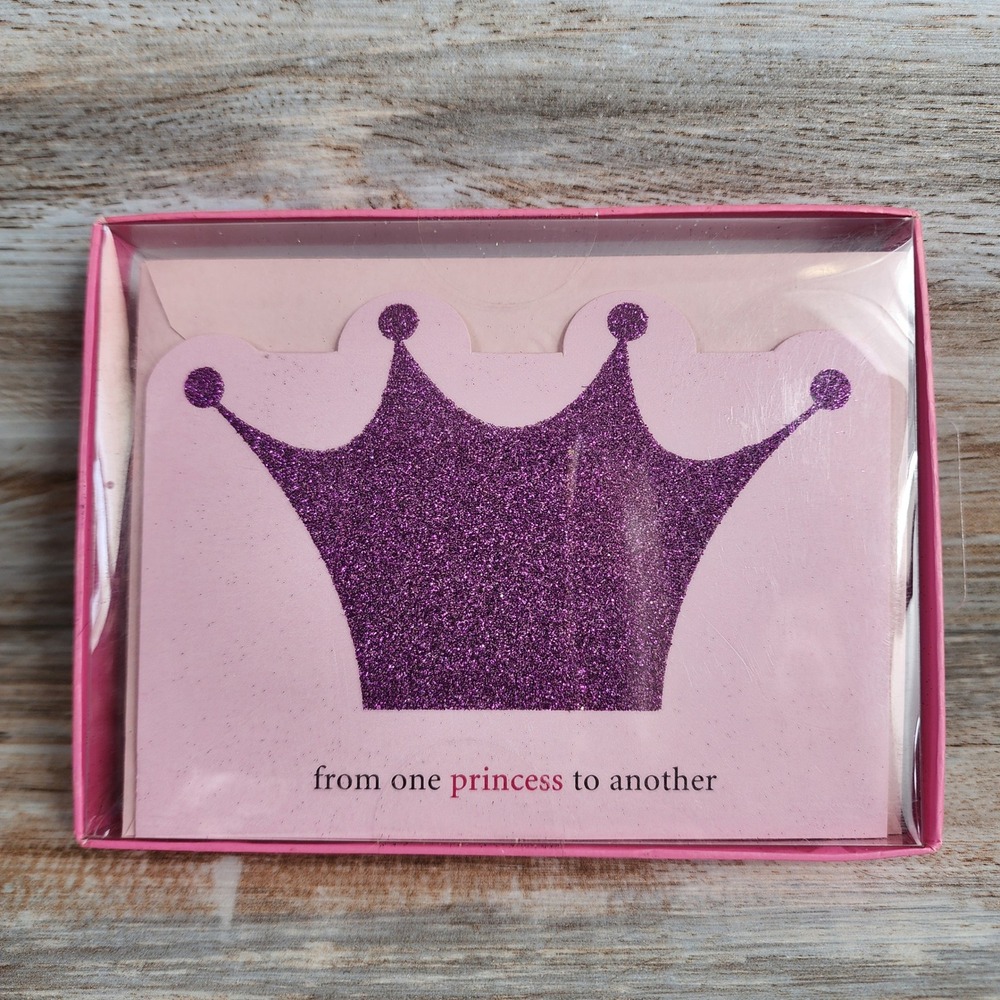 American Greetings 10ct Blank Note Cards Purple Glitter Crown Princess Pink